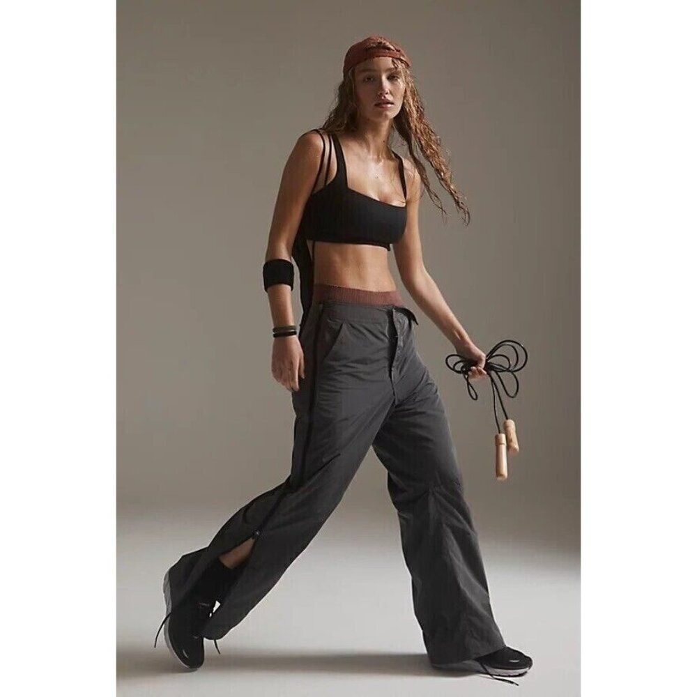 Free People Movement Nova Lined Pants Size Large Gray Side Zipper Wide Leg